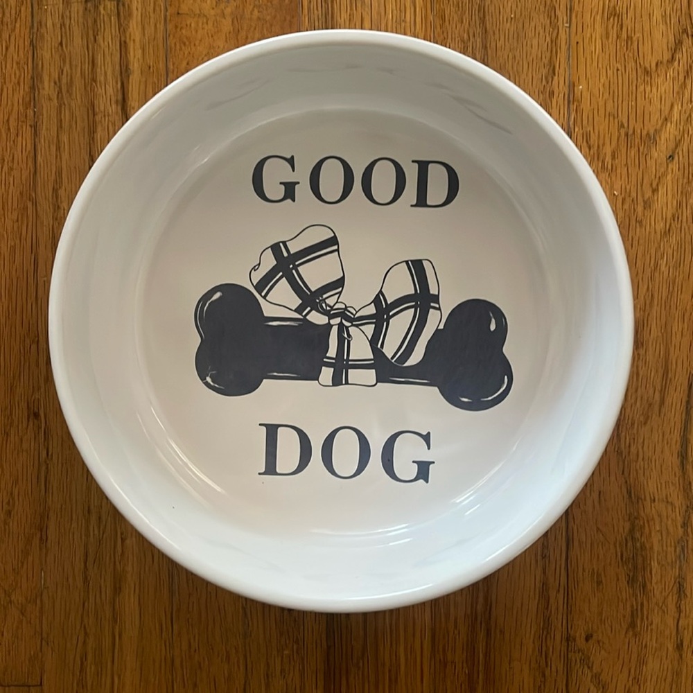 New Curzon Ceramic GOOD DOG Pet food/water/bowl/dish Bone with a Bow